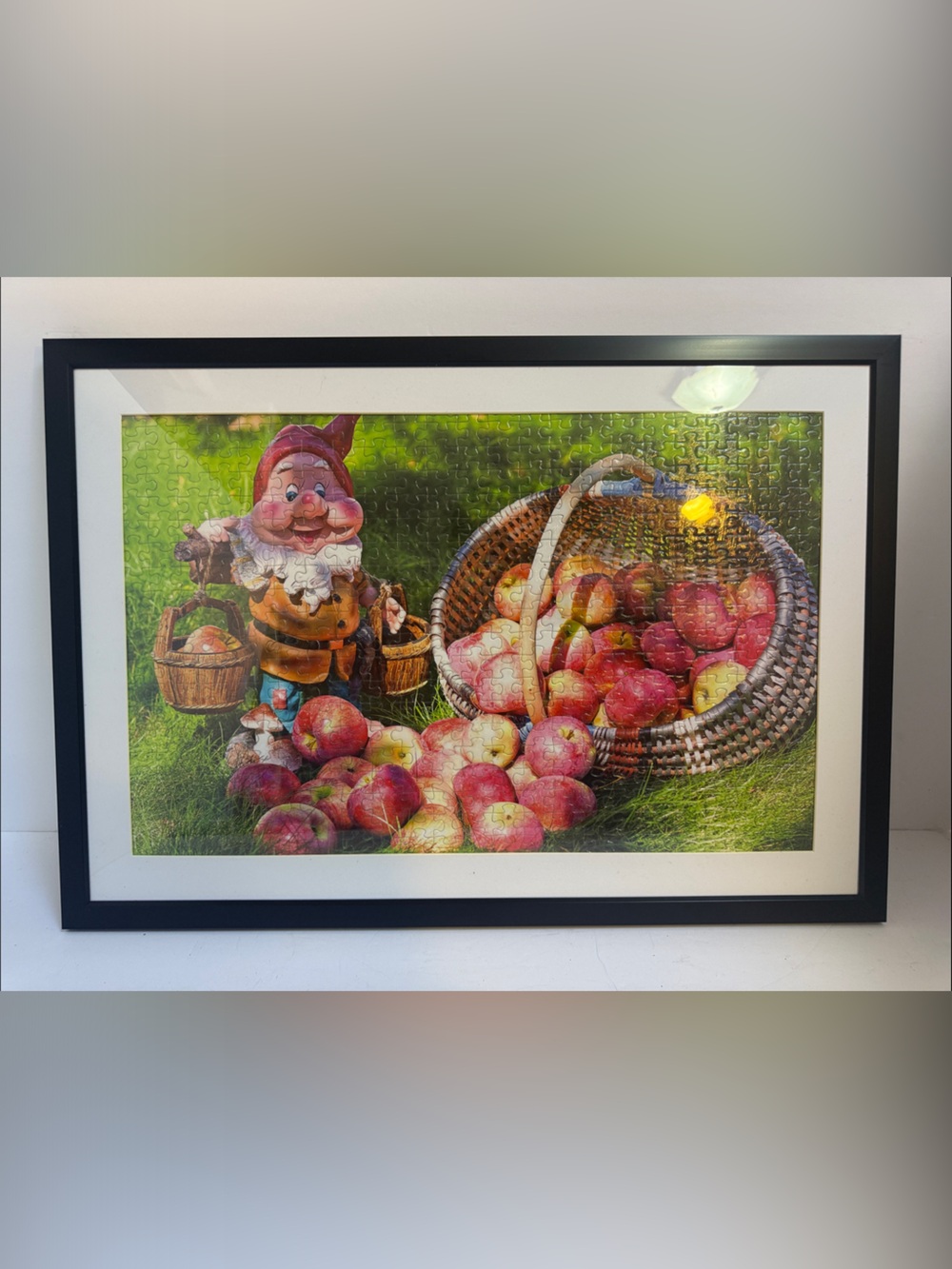 Framed Puzzle Garden Gnome & Apples Wall Art - Green, Red